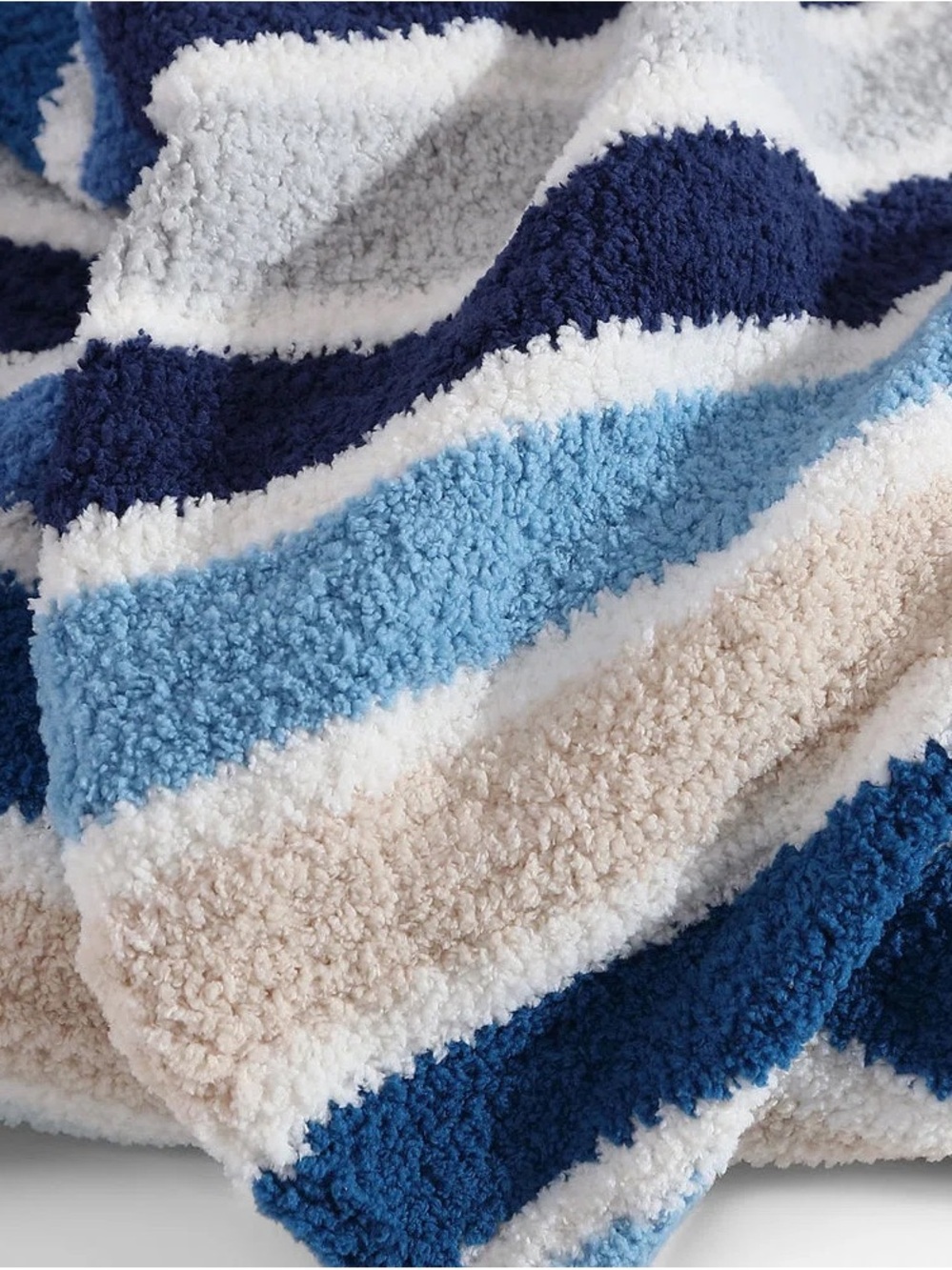 Striped Blue & Cream Coastal Throw Blanket - Picture 6 of 8